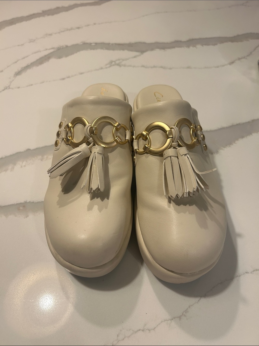 Circus by Sam Edelman Cream Tassel Chain Mule Slides